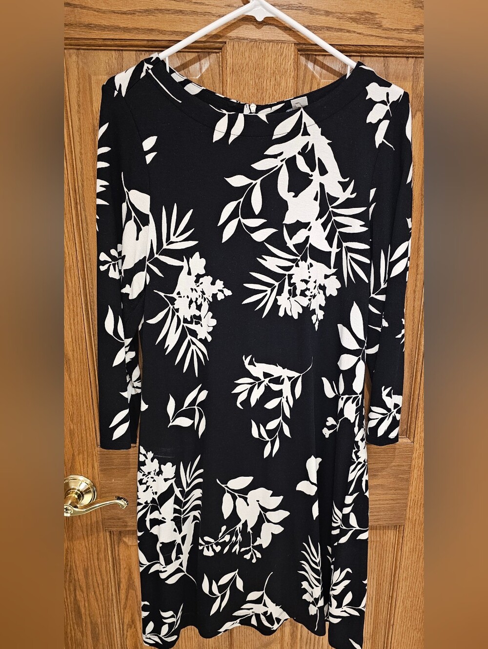 Tommy Bahama Black and White Floral Boat-Neck Midi Dress